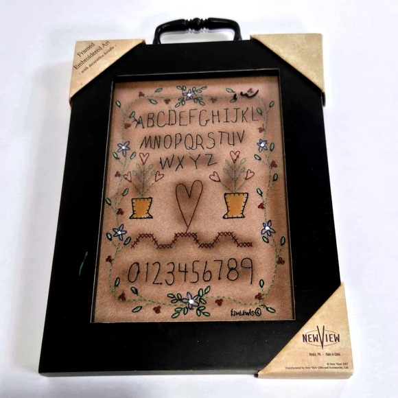 New‎ View - Framed Embroidered Look Art ABC 123 Sampler - Decorative Handle - Picture 1 of 5